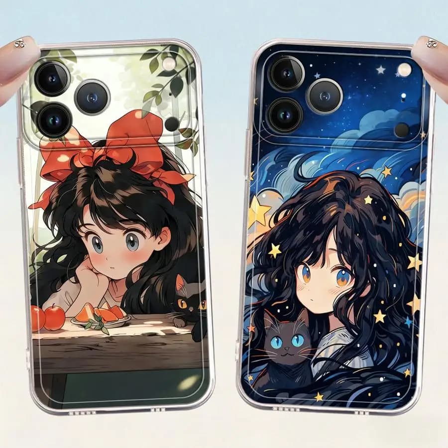 Custodia Morbida per iPhone 17 Pro Max 13 Pro Air XS Max 14 Plus 11 16 XR 12 Mini 15 17e con Cartone Animato Ragazza Bella