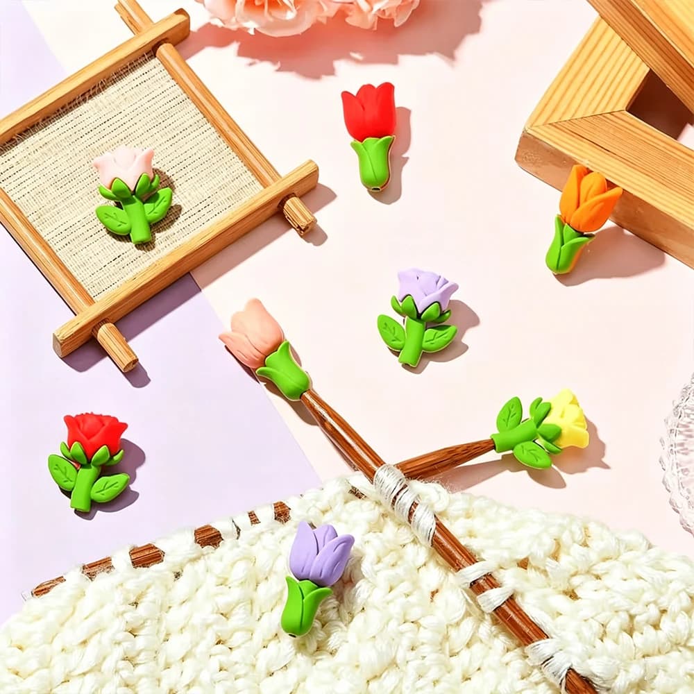 4/8pcs Tulip Flower Silicone Knitting Needle Point Protectors Knitting Needle Stoppers Needle Tip Covers DIY Handmade Woven Tool