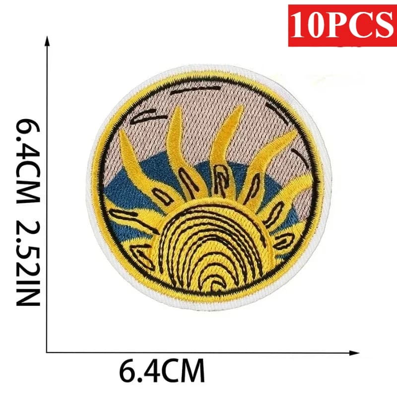 Cartoon Sun Embroidery 10PCS BULK Wind Chime Embroidery Cloth Label Jungle Cheetah Patch Sticker Bag Decoration Sticker