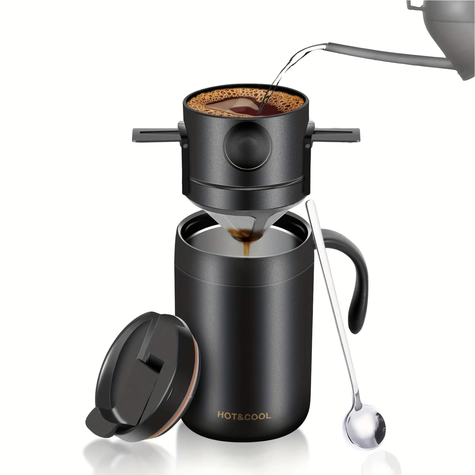 Portable Pour Over Coffee Maker Set Thermal Insulated Mug Dripper Coffee Cup Brewer with Spoon Gift for Home Travel