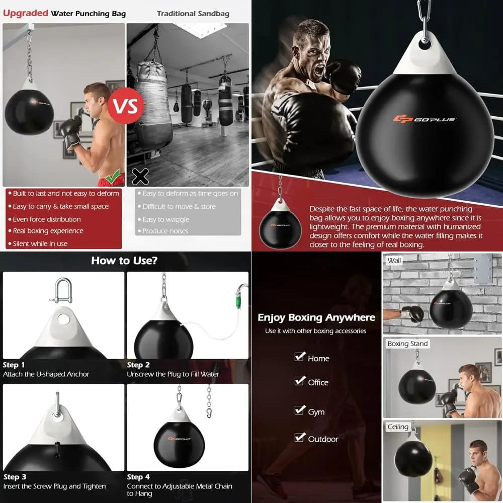 Water Aqua Bag, Boxing Bag 21'''' (180 lbs) and 18''' (110 lbs) with Adjustable Metal Chain, Water Injection Tube, for Boxing Training
