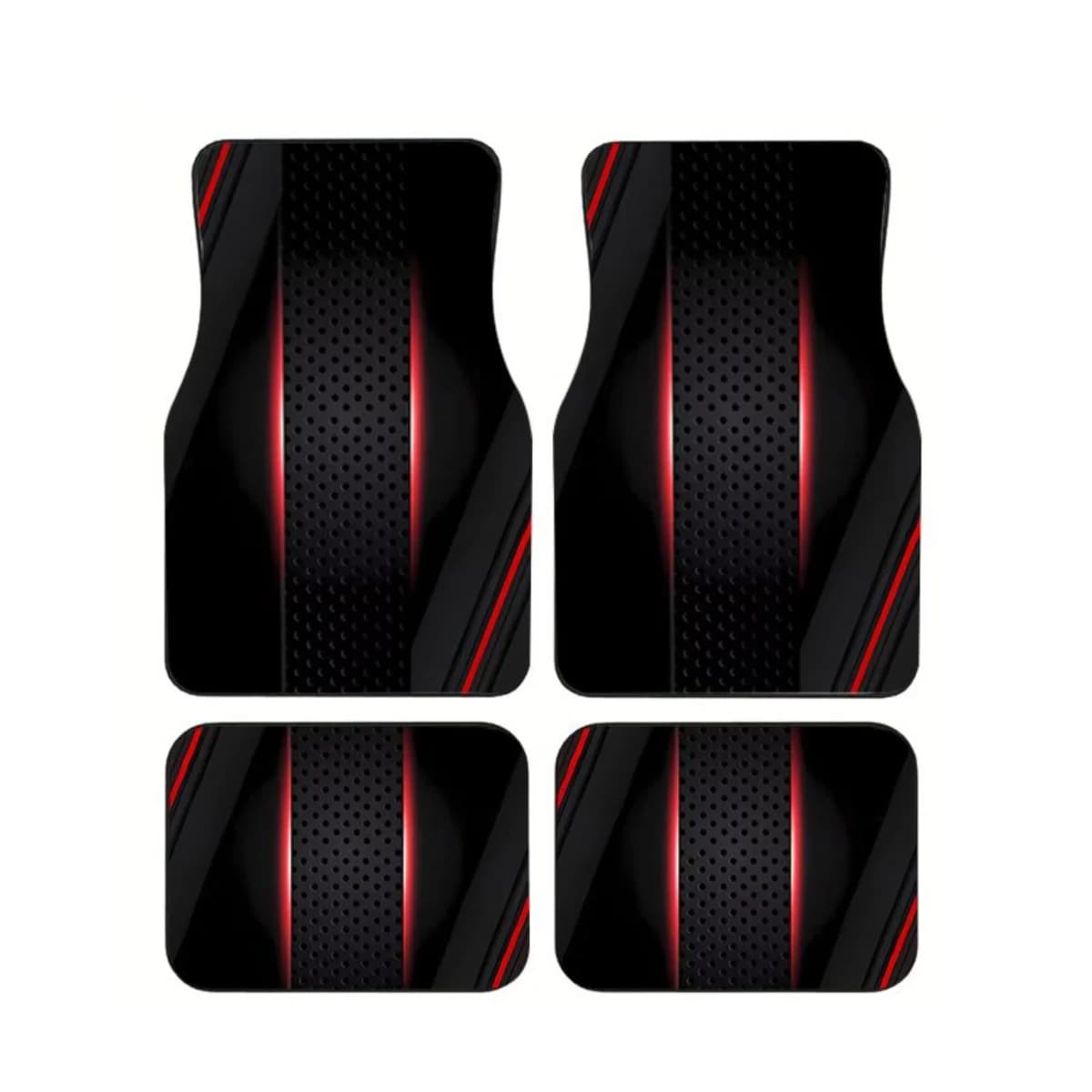 Red Slant Accent Perforated Car Floor Mats 4PCS Universal Sport 3D Texture Non-slip Auto Foot Carpets Interior Accessories