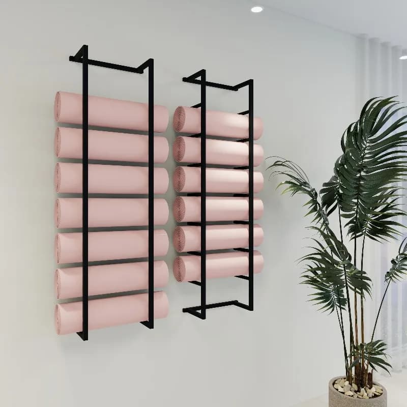 Support for wall mounting for yoga mat, multilayer gym shelf, foam roller organizer, fitness equipment hook,