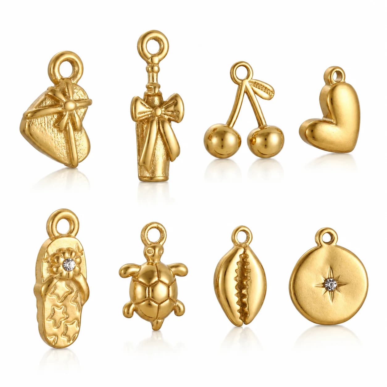 3Pcs Mini Cowrie Shell/Heart/Champagne Charm Stainless Steel Kawaii Ocean Sea Turtle Pendant DIY Necklace Earring Jewelry Making