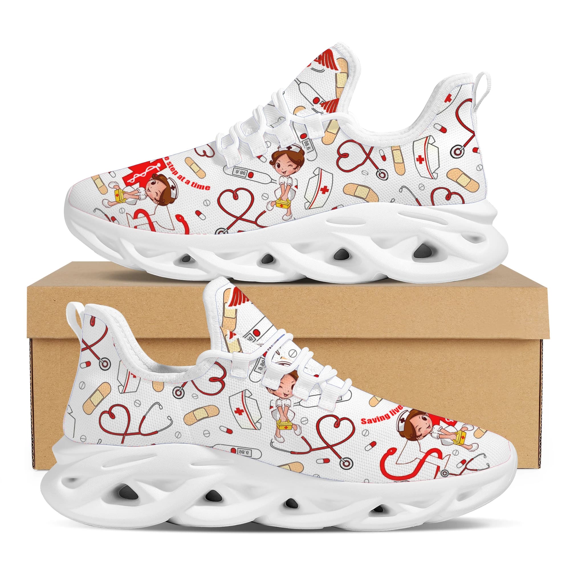Yikeluo Sneakers da Donna di Tendenza, Scarpe Basse con Stampa Cartoon Infermiera, Calzature Traspiranti con Plateau per Signore