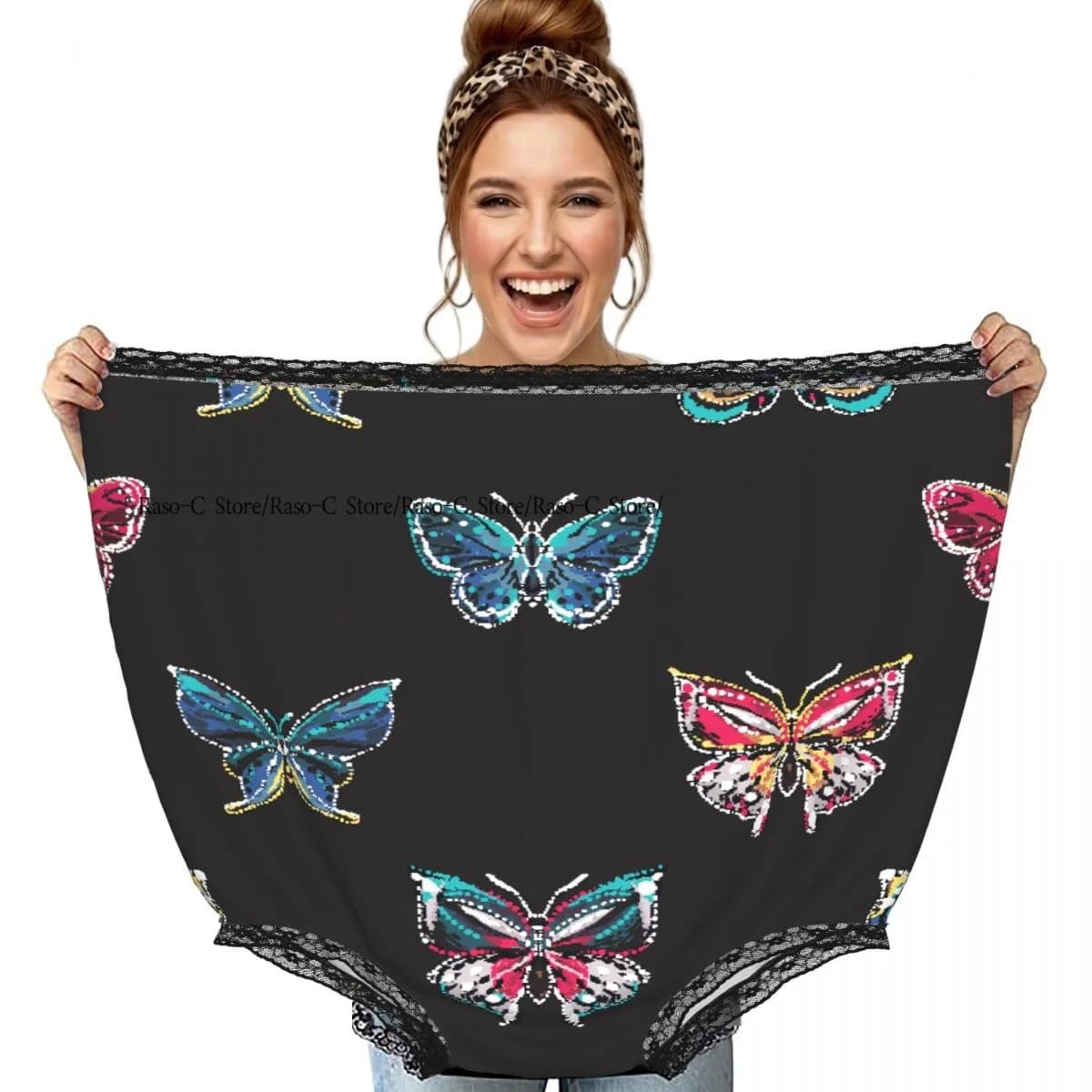 Funny Granny Underwear Embroidery And Rhinestones Tropical Butterfly Gag Gift Granny Panties