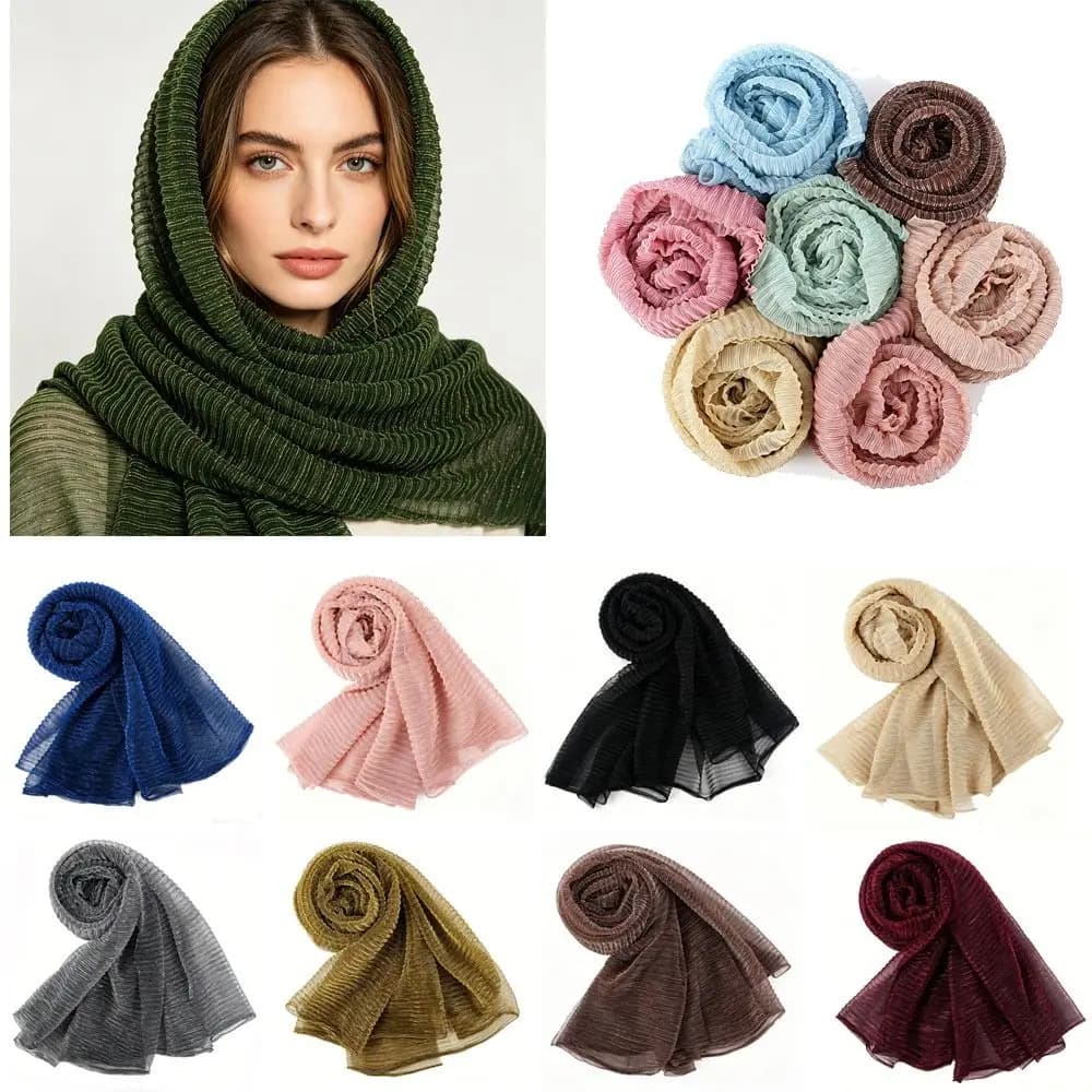 Sciarpa in Seta Tinta Unita alla Moda con Filo Oro e Argento, Traspirante, Protezione Solare, Sciarpa Scintillante in Chiffon Stropicciato, Velo Hijab per Esterni