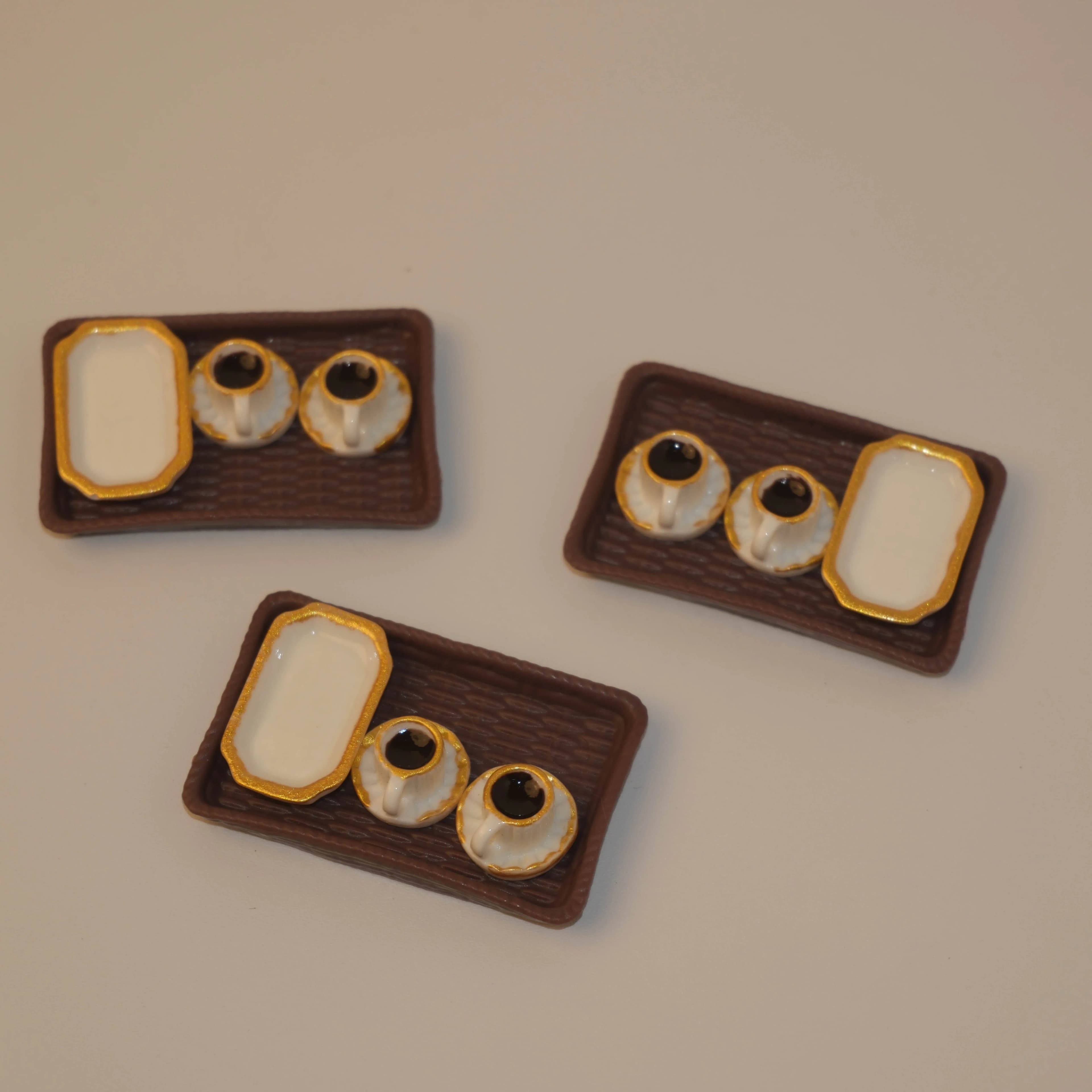 2set， Miniature coffee cups and trays, miniature scene afternoon tea table accessories, toy house decoration