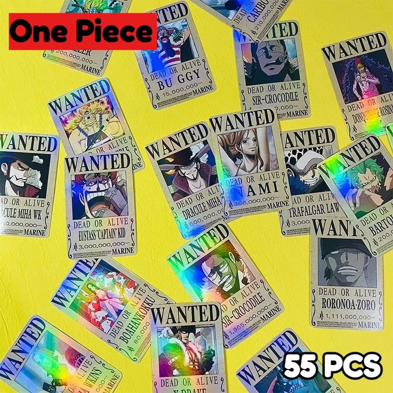 55 Adesivi Lista dei Cercati One Piece - Accessori Anime Incisi al Laser - Foto Premium Lomo Card per Collezione Regalo 2026