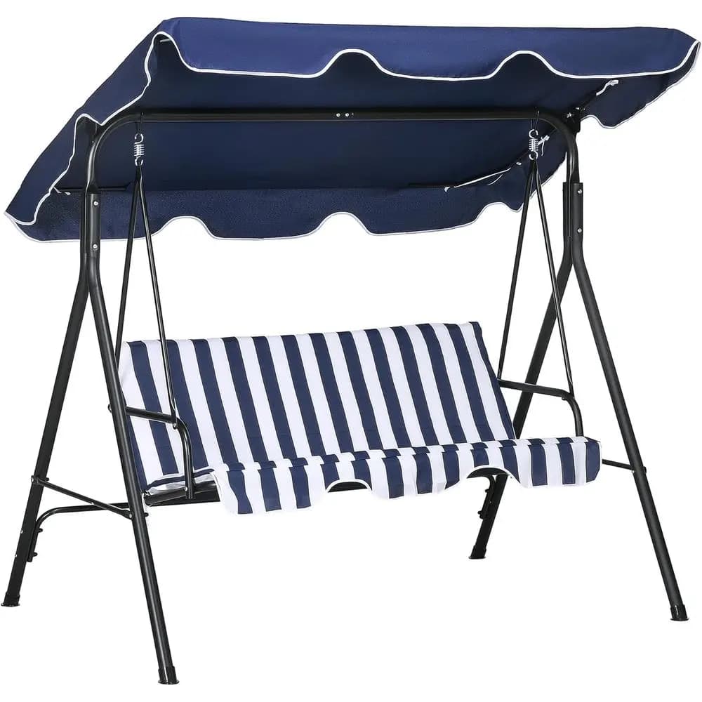 3-seat outdoor rocking chair with cushion, steel frame, adjustable for patio, garden, poolside, balcony, courtyard - Blue navy
