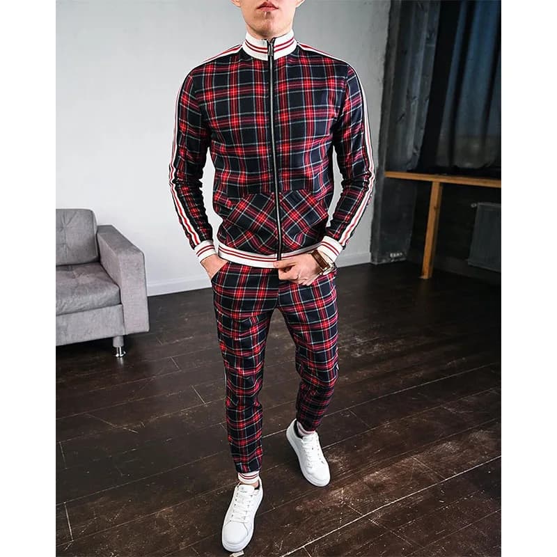 Tute da uomo Set di felpe con cerniera casual scozzese colorato Set di stampa 3D Nuovo set di felpe maschili autunnali per uomo
