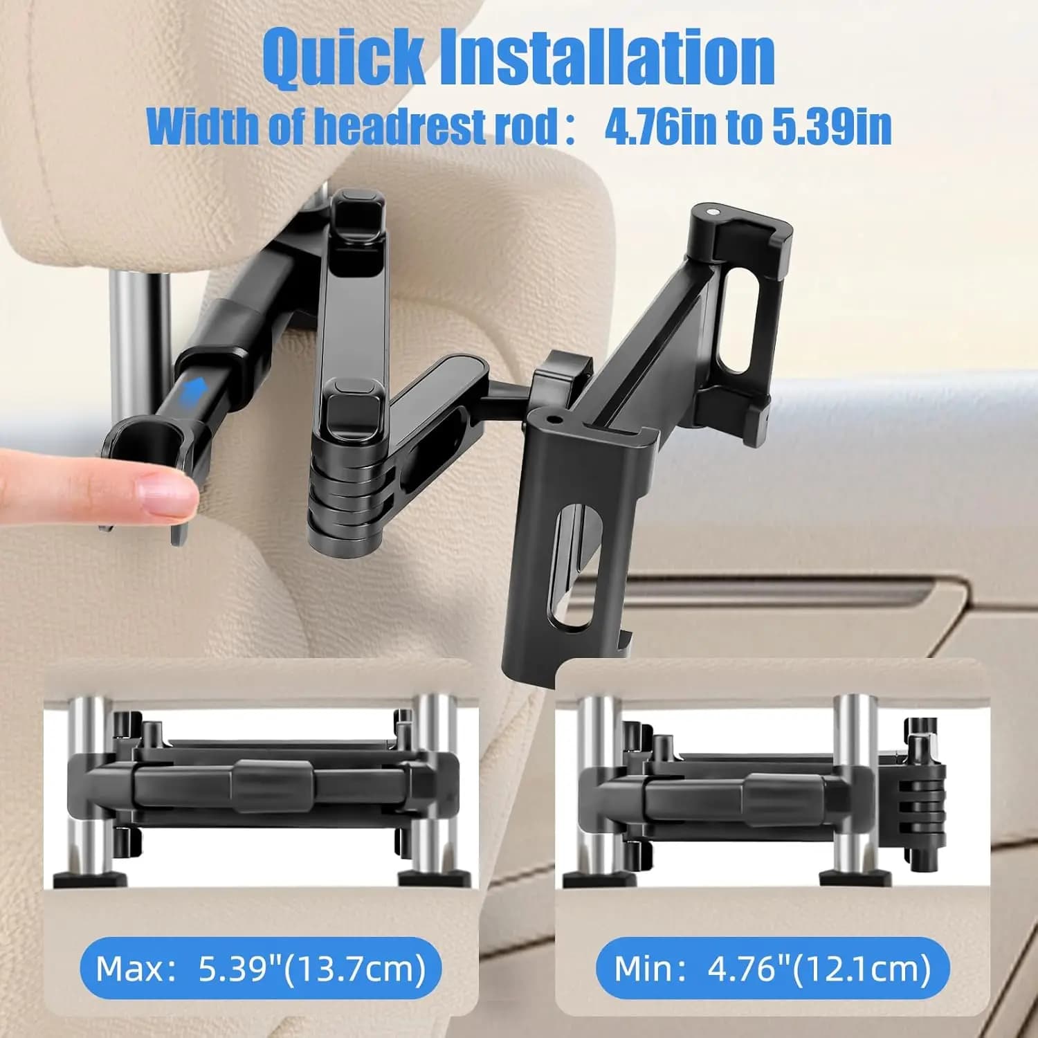 Car Tablet Holder Headrest Tablet Mount Rotating Car Seat Rear Stand Adjustable Stand for Cell Phones Tablets Travel Road Trip