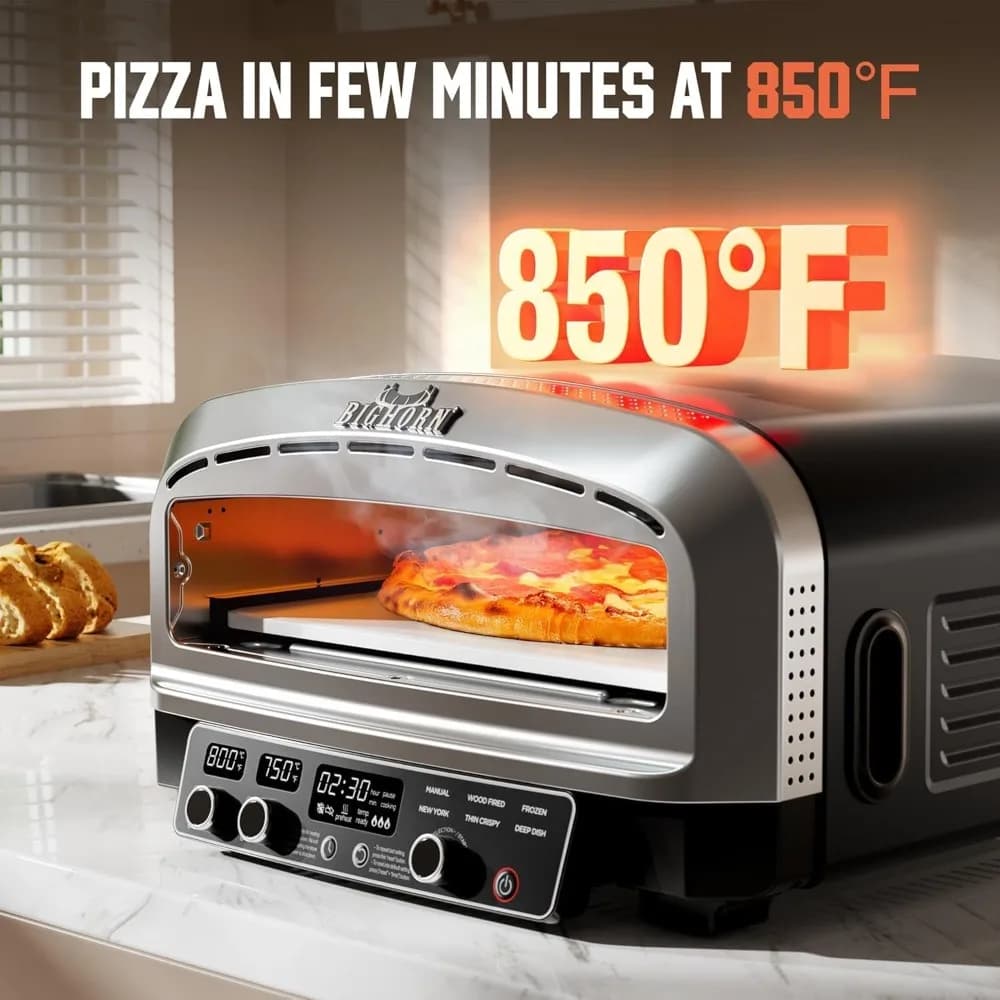 US Shipping 14 Inch Electric Countertop Pizza Oven with Pizza Stone & Peel, 850℉ Fast Heating, 6 Preset Modes for Perfect
