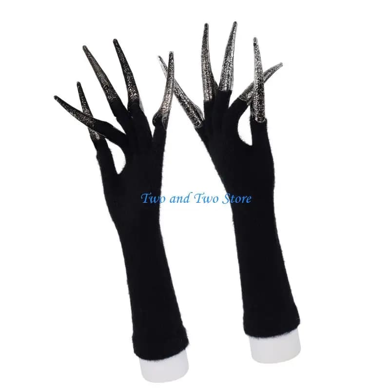 HX6F Cosplay Cats Paws Gloves Lovely Faux Fursuit Design Long Nails for Adults Kids