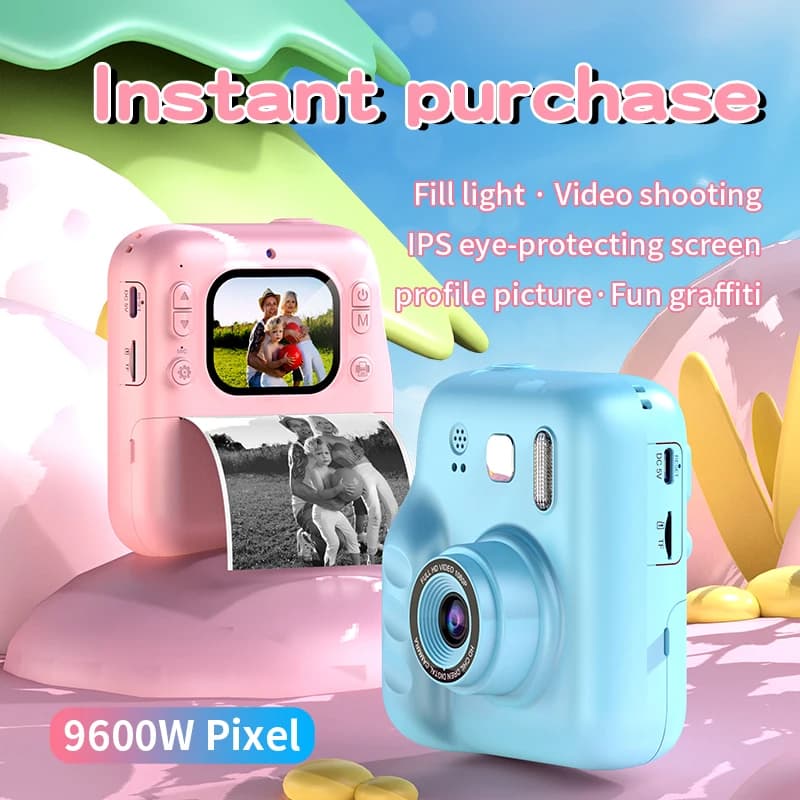 Fotocamera Digitale Istantanea per Bambini, Mini Stampante Fotografica con Doppia Fotocamera, Regalo per Bambini dai 3 ai 14 Anni