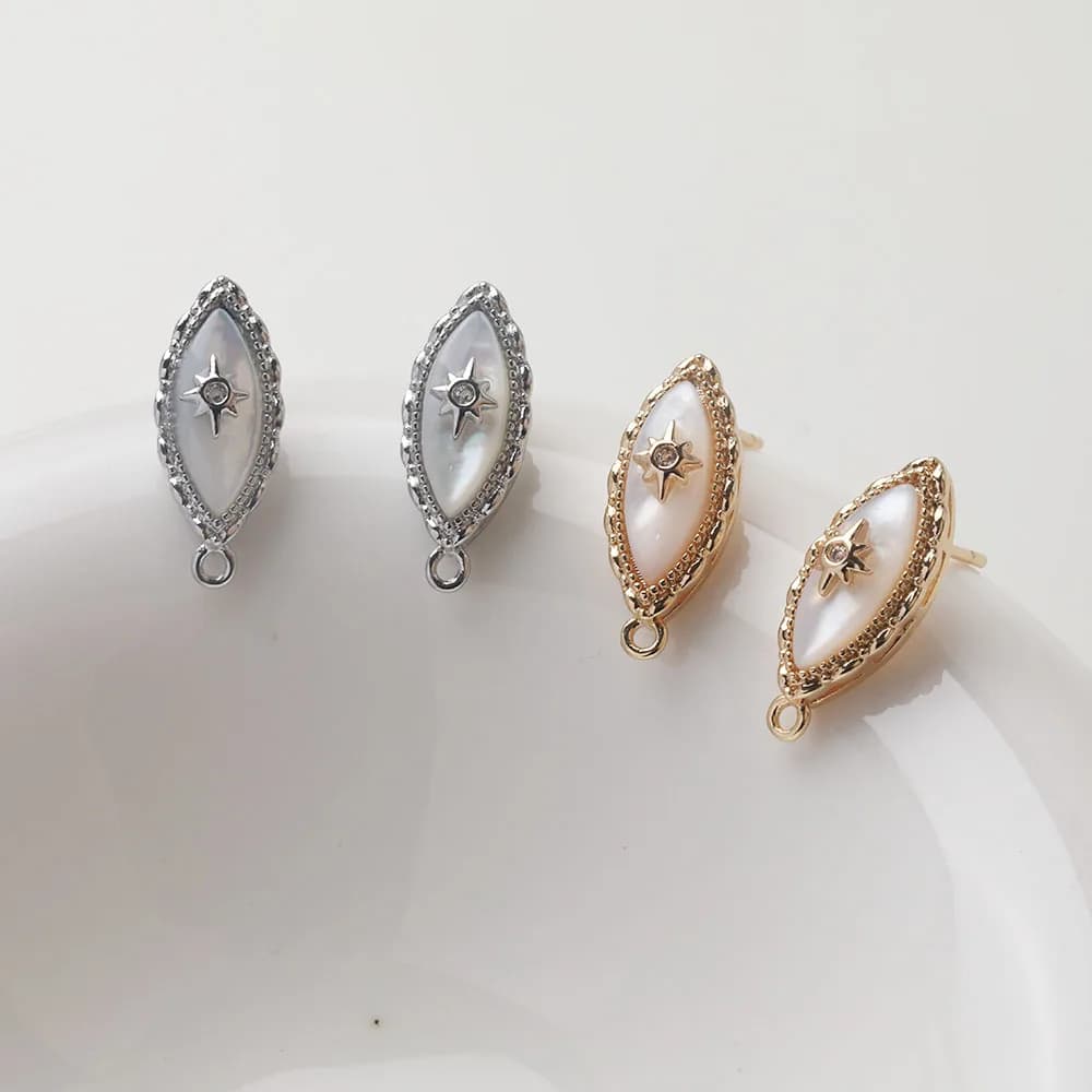 2 pcs delicate natural shells button earrings for handmade brass hand-plated 14k 7*17mm accessories