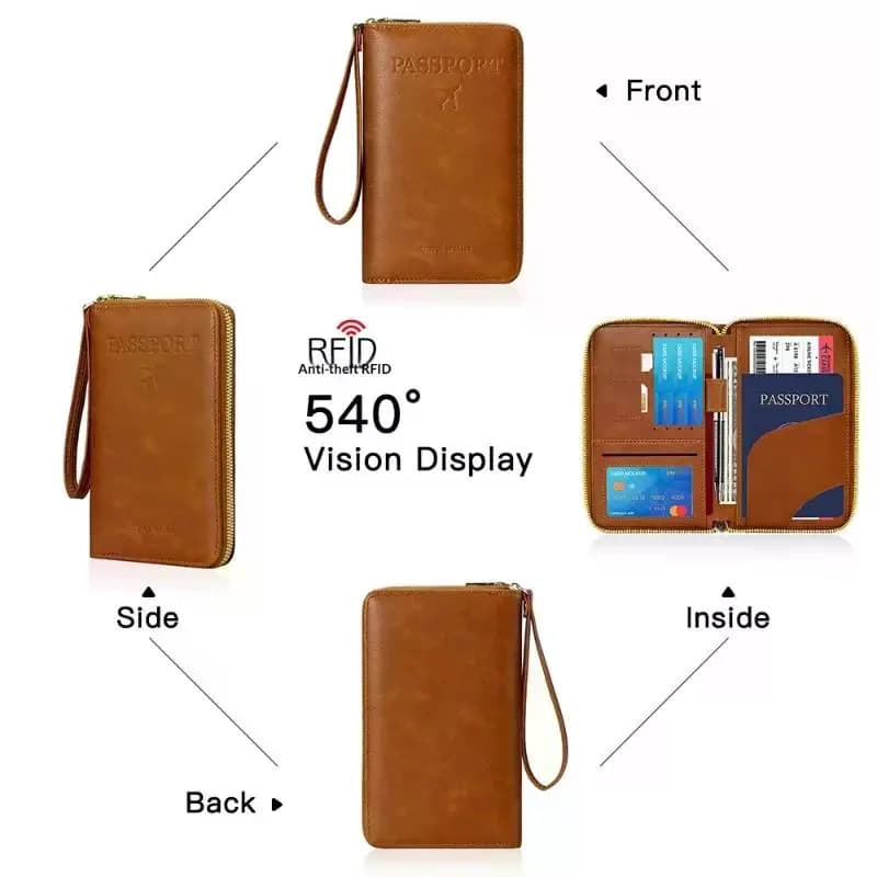 Unisex Passport Holder Cover RFID Blocking PU Leather Zipper Travel Wallet Case Wallet Travel Accessories For Men Women