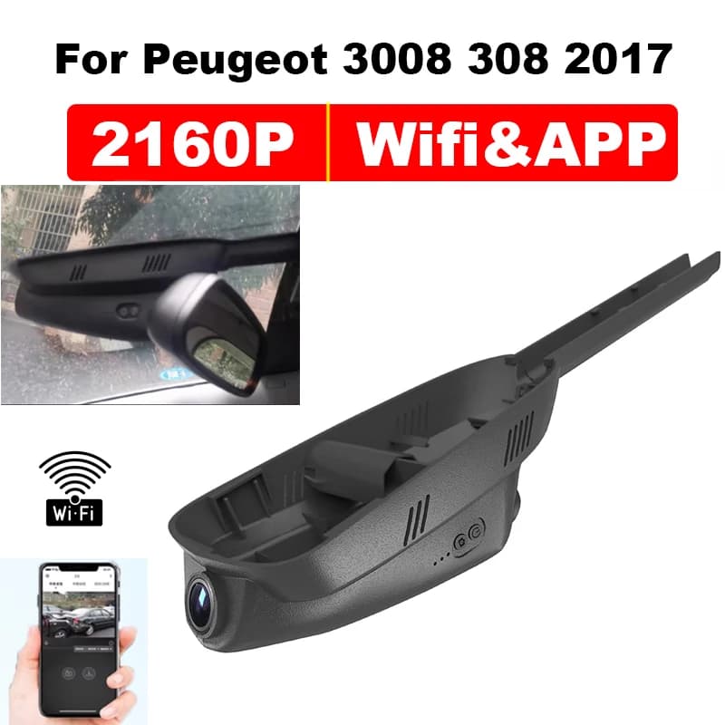 Registratore DVR Auto 4K HD Plug & Play Wi-Fi Originale per Peugeot 3008 2008 508 308 208 206 307 2017 2018 con Controllo tramite APP