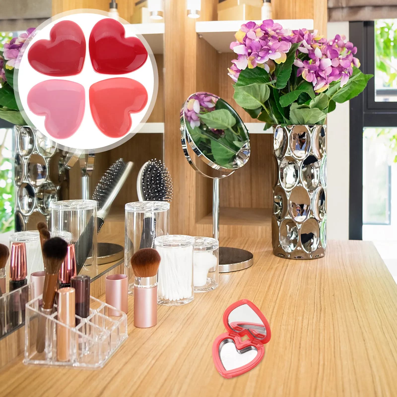 8 contenitori per rossetto a forma di cuore, ricaricabili, portatili, per crema e ombretto, con specchio, per viaggio