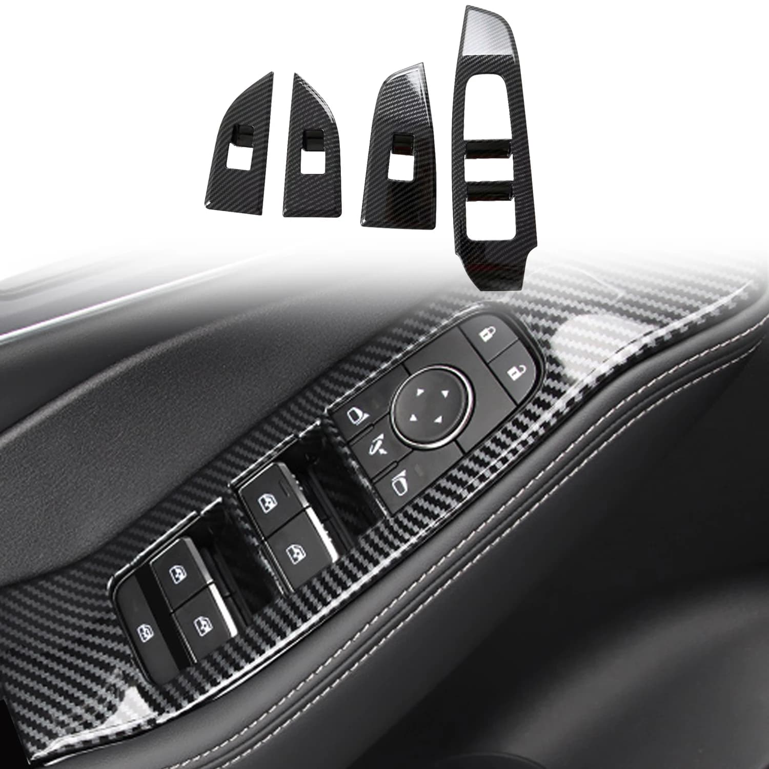 per Nissan Qashqai J12 2021-2024 LHD!!! Accessori per auto in ABS con rivestimento del pulsante dell'interruttore dell'ascensore del finestrino interno nero carbonio 4 pezzi