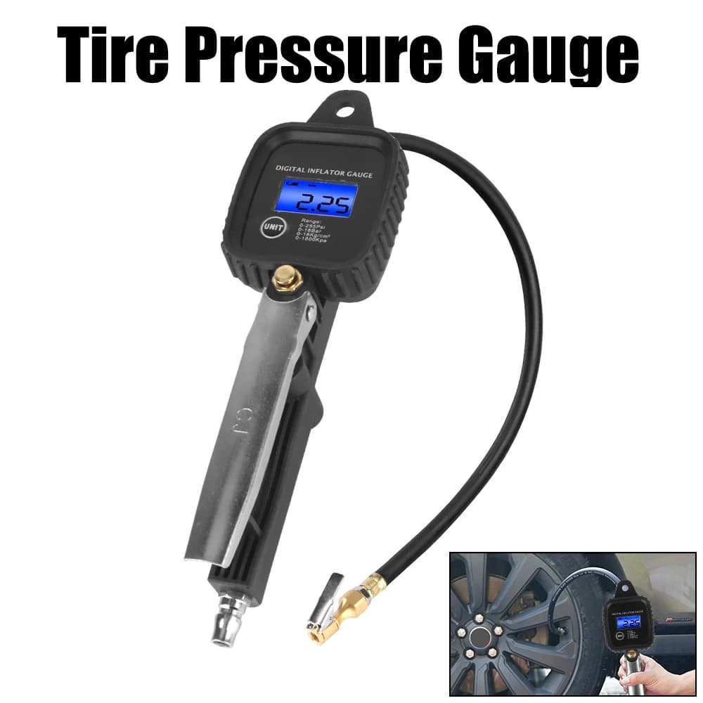Manometro per pneumatici per auto Manometro per gonfiaggio digitale Manometro per pneumatici per auto Pistola di gonfiaggio per monitoraggio ad alta precisione con tubo di gonfiaggio