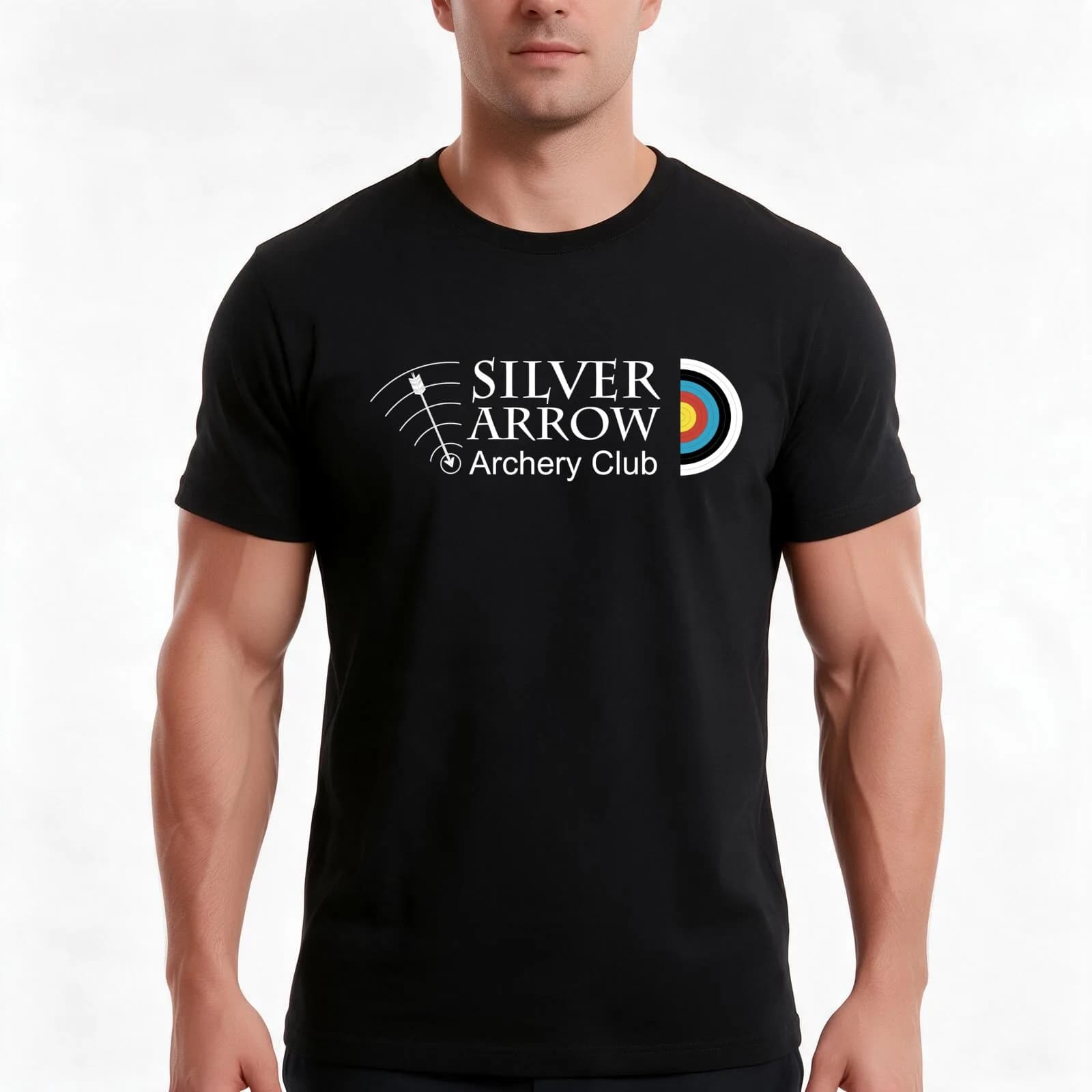 Silver Arrow Archery White Club Logo and Target T-Shirt, Summer Casual Cotton Tee, Oversized Streetwear Tops, Unisex Men Women