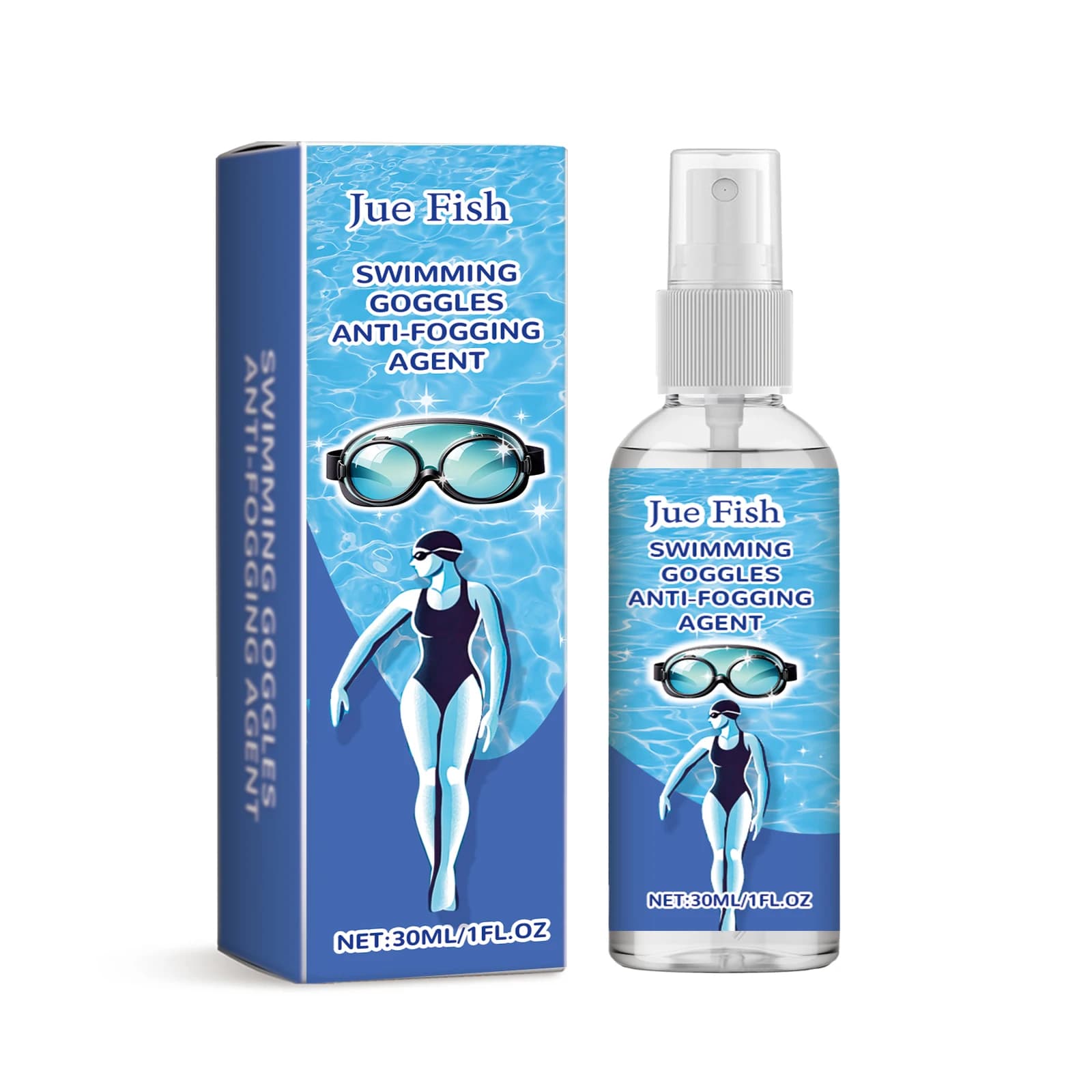 Spray antiappannante per occhiali Jue Fish, detergente antiappannante per occhiali, occhiali da nuoto, occhiali da sole, agente detergente antiappannante.