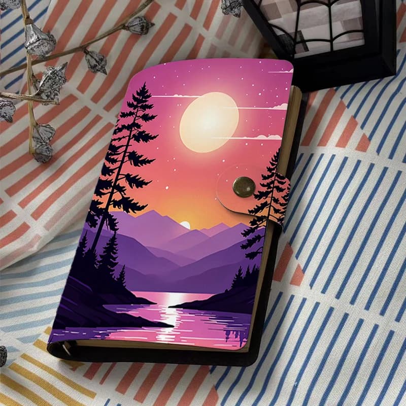 A6 Sunset Lake Forest Print PU Leather Notebook Buckle Closure Travel Journal Diary Planner Notepad For Students Office Statione