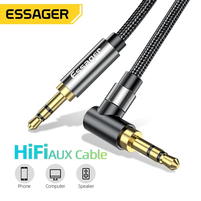 Essager Cavo AUX Cavo audio jack da 3,5 mm per cavo altoparlante Cuffie per auto Jack da 3,5 mm Cavo adattatore Hifi Aux per laptop Xiaomi mi