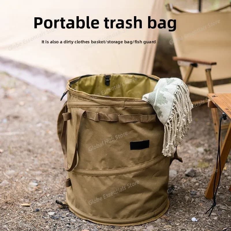 Pattumiera da campeggio pieghevole portatile con coperchio con cerniera Cestino riutilizzabile per vestiti sporchi Contenitore per riciclaggio in campeggio Picnic