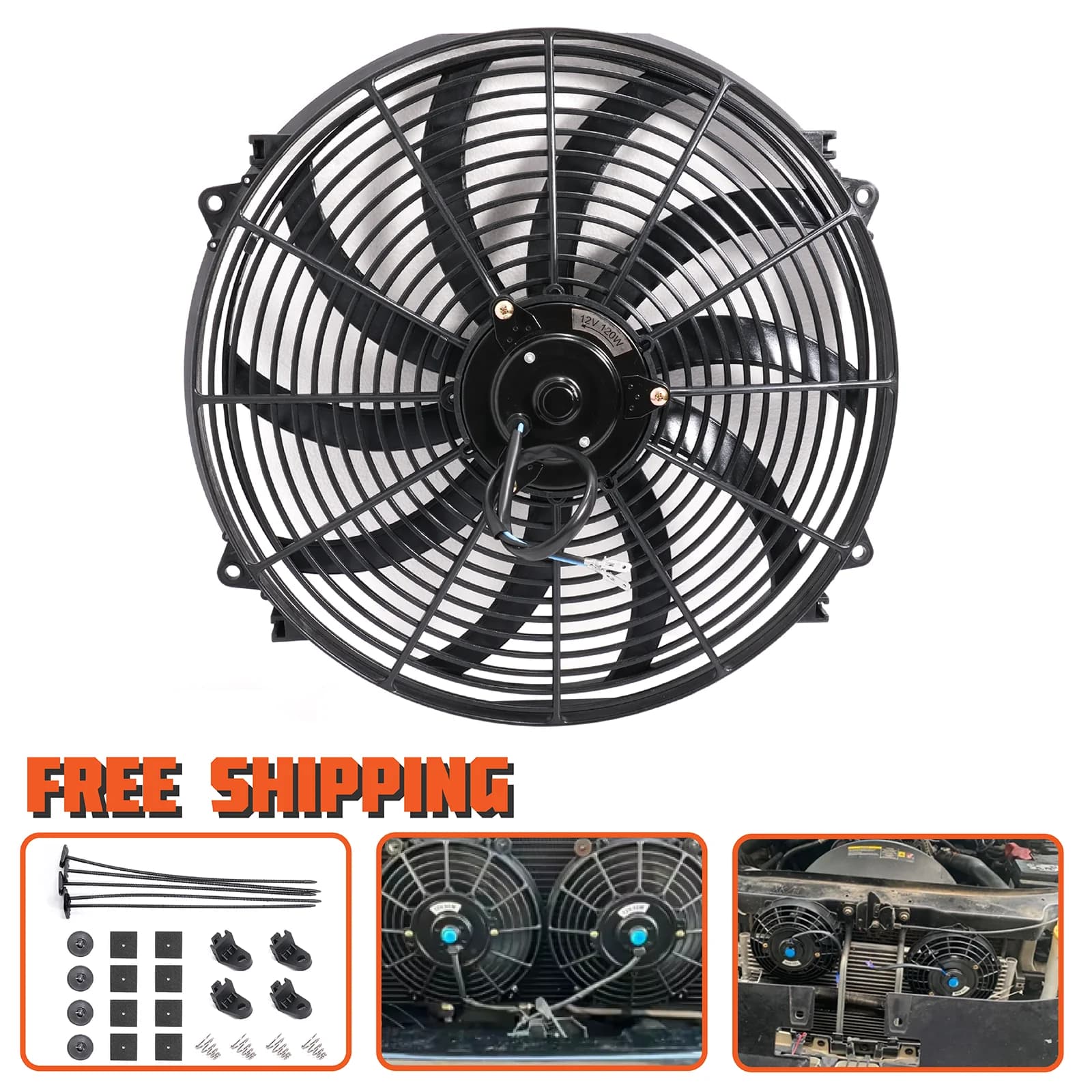 Modifica auto 12V della ventola di raffreddamento del radiatore del motore dell'auto elettrica ad alta potenza da 16" 120w