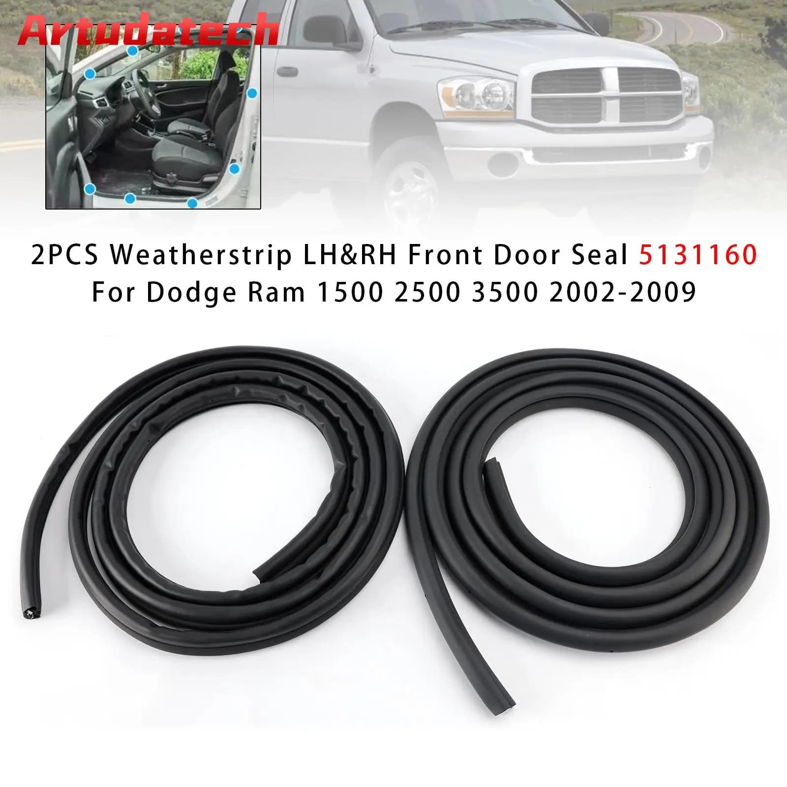 Artudatech 2PCS Guarnizione per porta anteriore 5131160 per Dodge Ram 1500 2500 3500 2002 2003 2004 2005 2006 2007 2008 2009