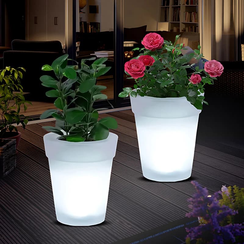 Vaso da fiori a LED solare per esterni, fioriera luminosa, vaso da fiori illuminato, secchio artificiale per vaso da fiori, decorazione per vaso luminoso