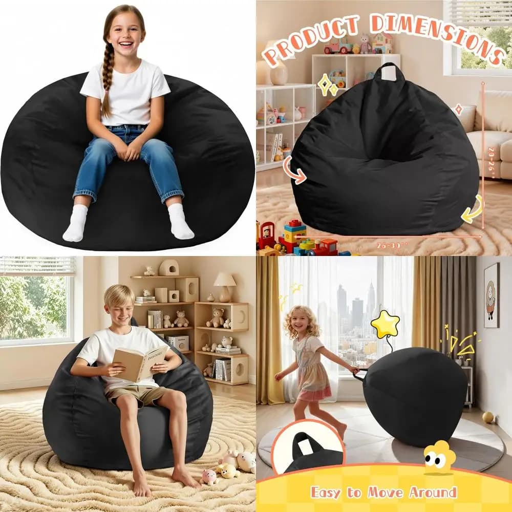 Poltrone a sacco piccole imbottite in memory foam, con fodere lavabili a forma di goccia, ideali per il gaming e il relax in qualsiasi stanza, nere