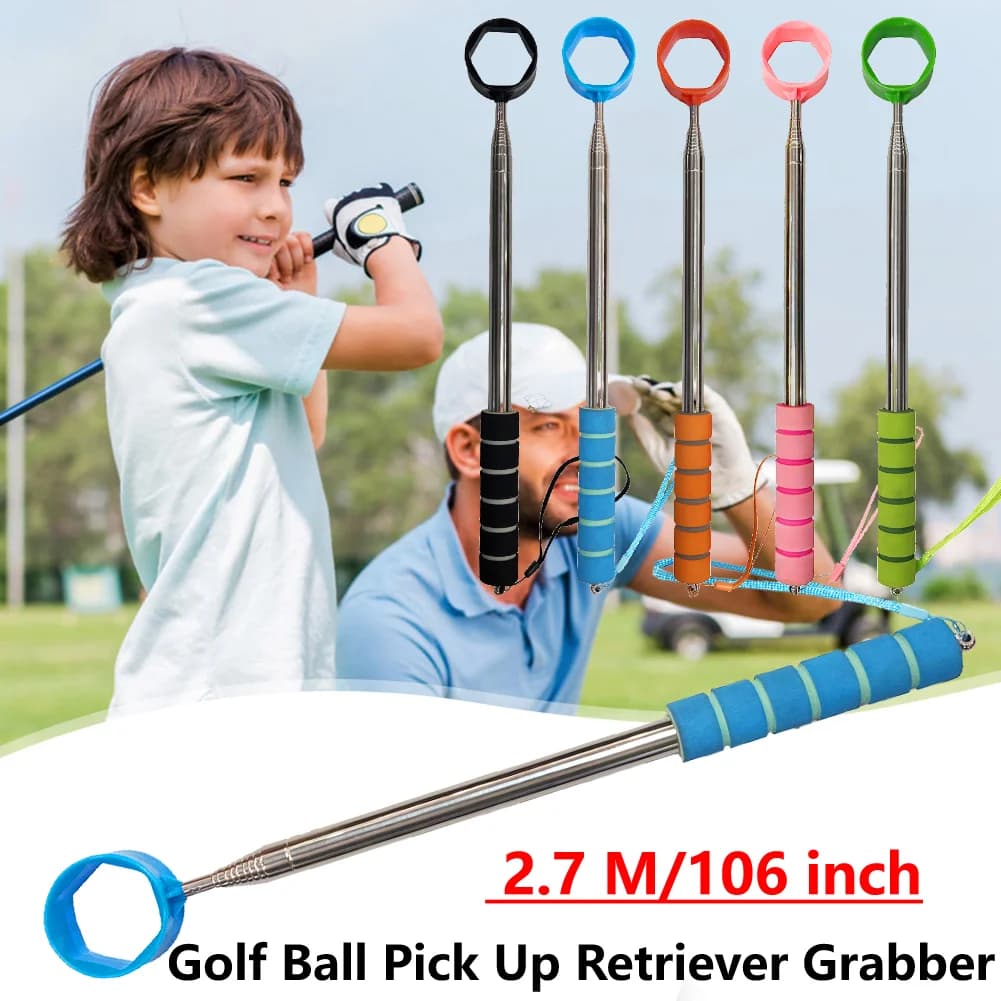 Raccogli Palline da Golf Telescopico in Acciaio Inox da 2,7 m con Manico Antiscivolo, Estensibile per Golfisti
