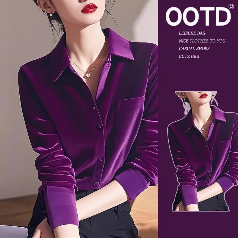 Primavera Autunno Nuovo Temperamento Manica Lunga Camicetta Solido Polo Collo All-match Camicia Elegante Top Moda Vintage Abbigliamento Donna