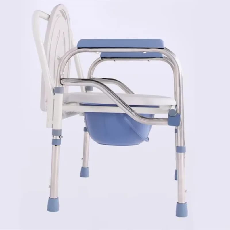 Foldable Steel Toilet Chair Portable Commode for Elderly Adjustable Height Mobile Toilet Seat with Armrests Bathroom Chair