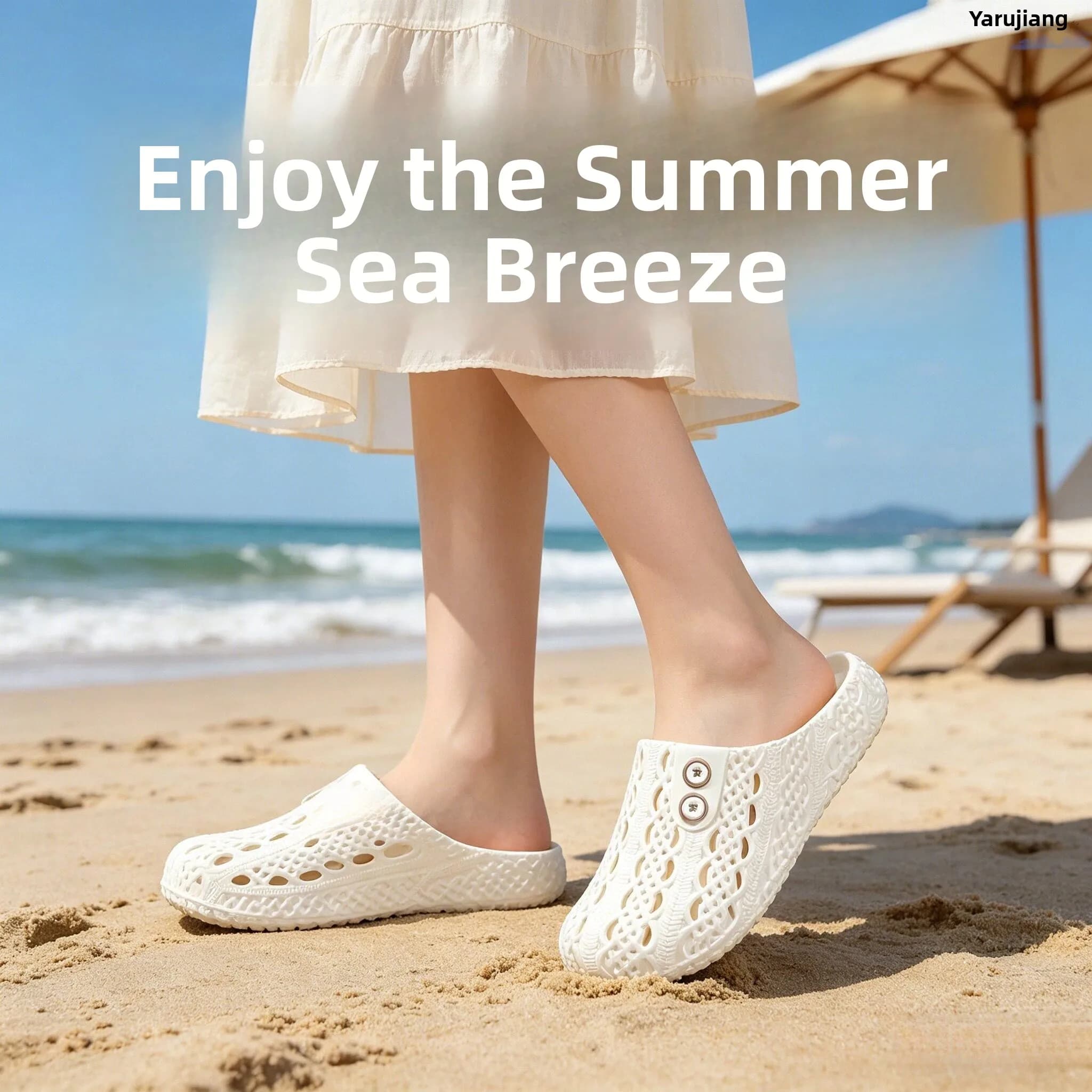 Summer Ladies Sandals Beach Hole Shoes Slippers Flat Bottom Anti-Slip Slippers Indoor Outdoor Wearable Waterproof Casual Shoes