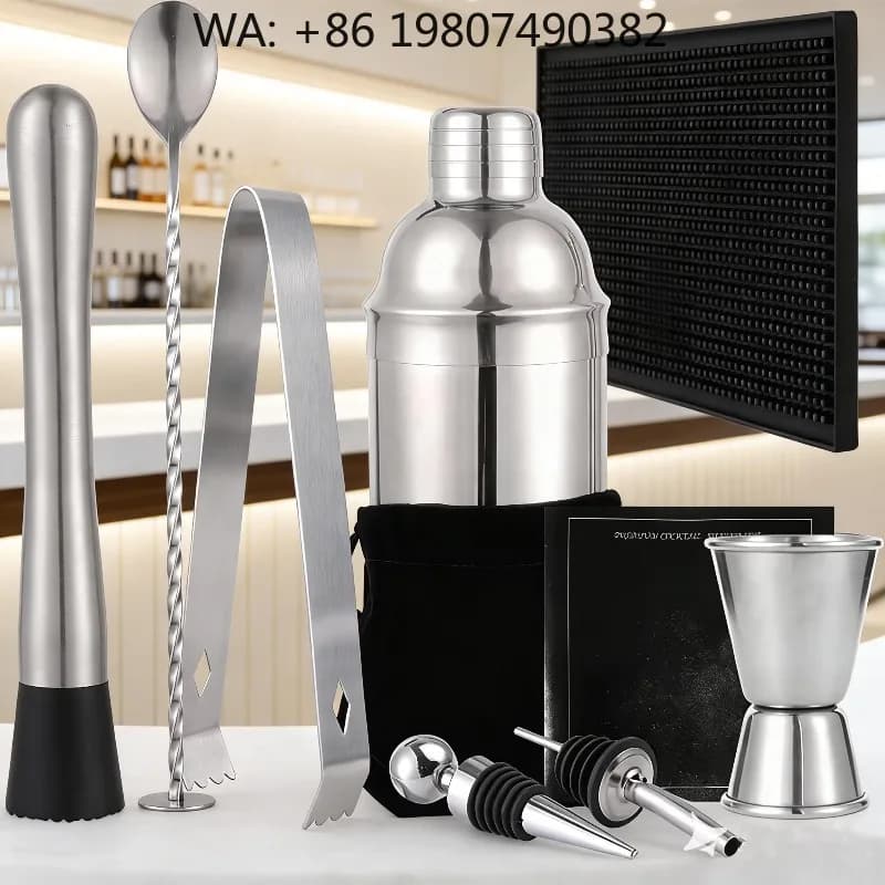 10Pcs Complete Stainless Steel Cocktail Shaker Bar Kit With Bar Mat Full Mixology Tools For Professional Bartender Sta