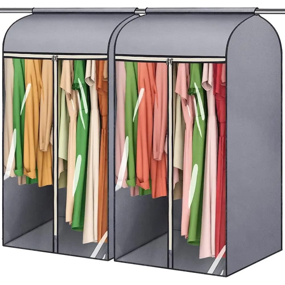 Sacche appendiabiti da 45 pollici con finestra trasparente in PVC e chiusura a tripla zip per la conservazione di cappotti e abiti