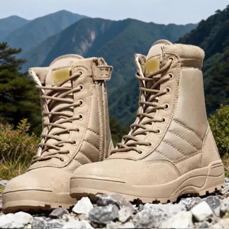 2025 New Fashion Men Leather Combat Boots Winter Outdoor Breathable Waterproof Desert Boots Plus Size Non Slip Shoes For Men