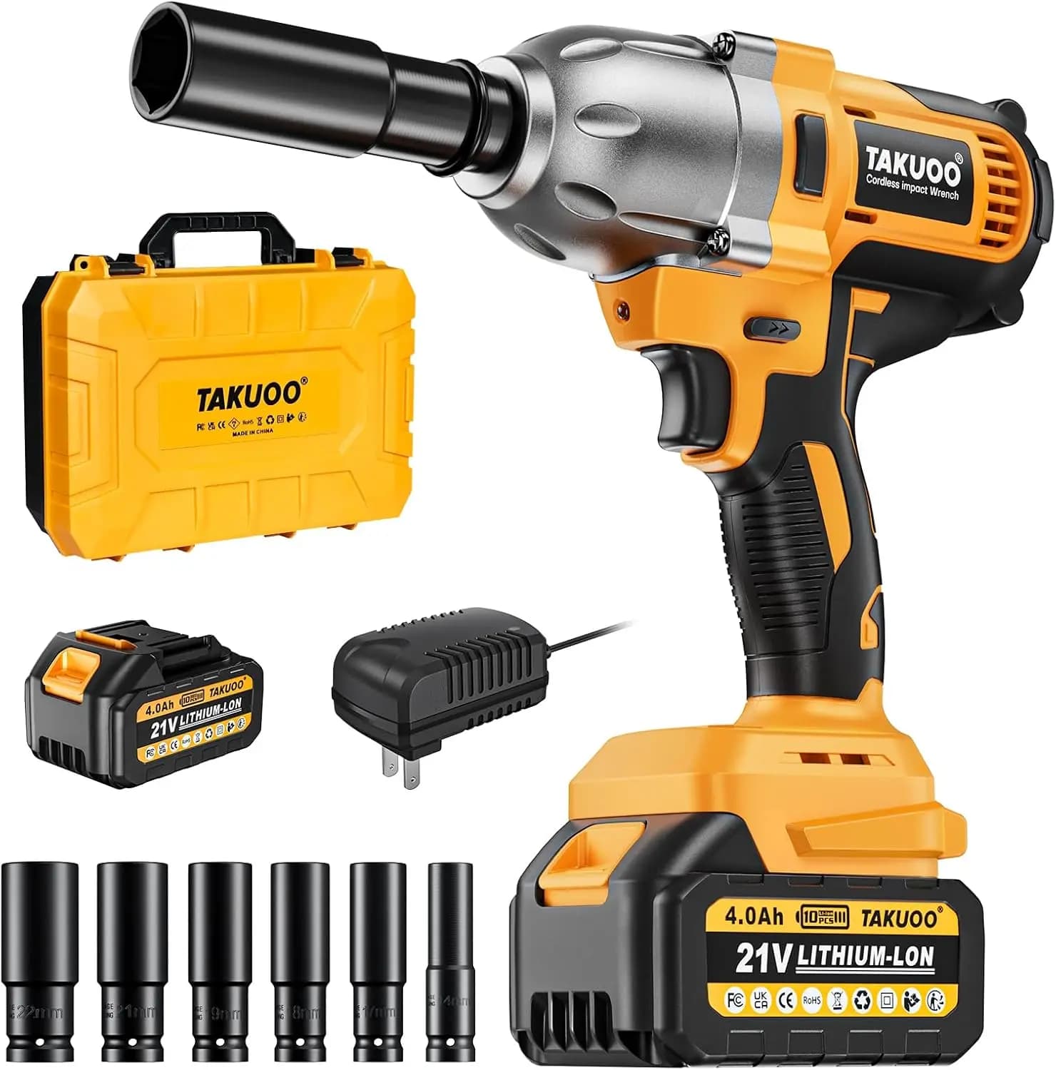 Avvitatore a impulsi da 1/2 pollice, 1200 N.m, coppia elevata, brushless, 3300 RPM, senza fili con batteria da 4.0 Ah e caricabatterie, 6 attacchi per pneumatici auto