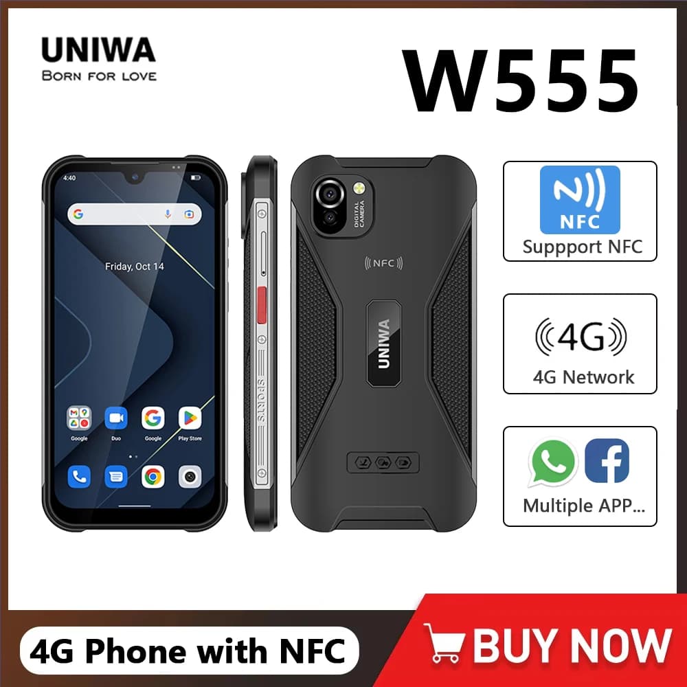 UNIWA W555 4G Versione globale Smartphone Android 12 5.71 pollici 3 GB + 32 GB Telefono cellulare 4000 mAh 13 MP NFC Cellulare SOS Pulsante PTT