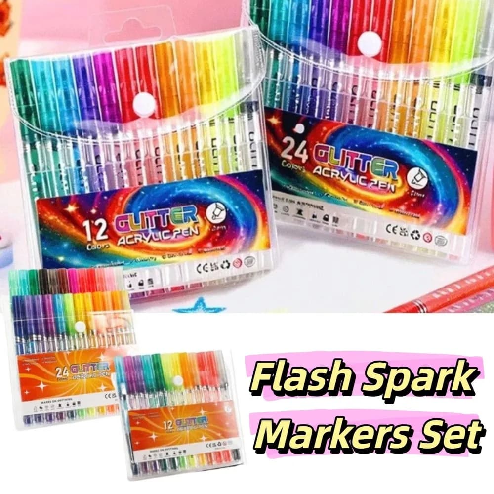 Markers 12 Colors Glitter Pen 24 Colors Quick-Drying Acrylic Pen Set Water-Based Easy to Clean Water-Based Pen Calligraphy