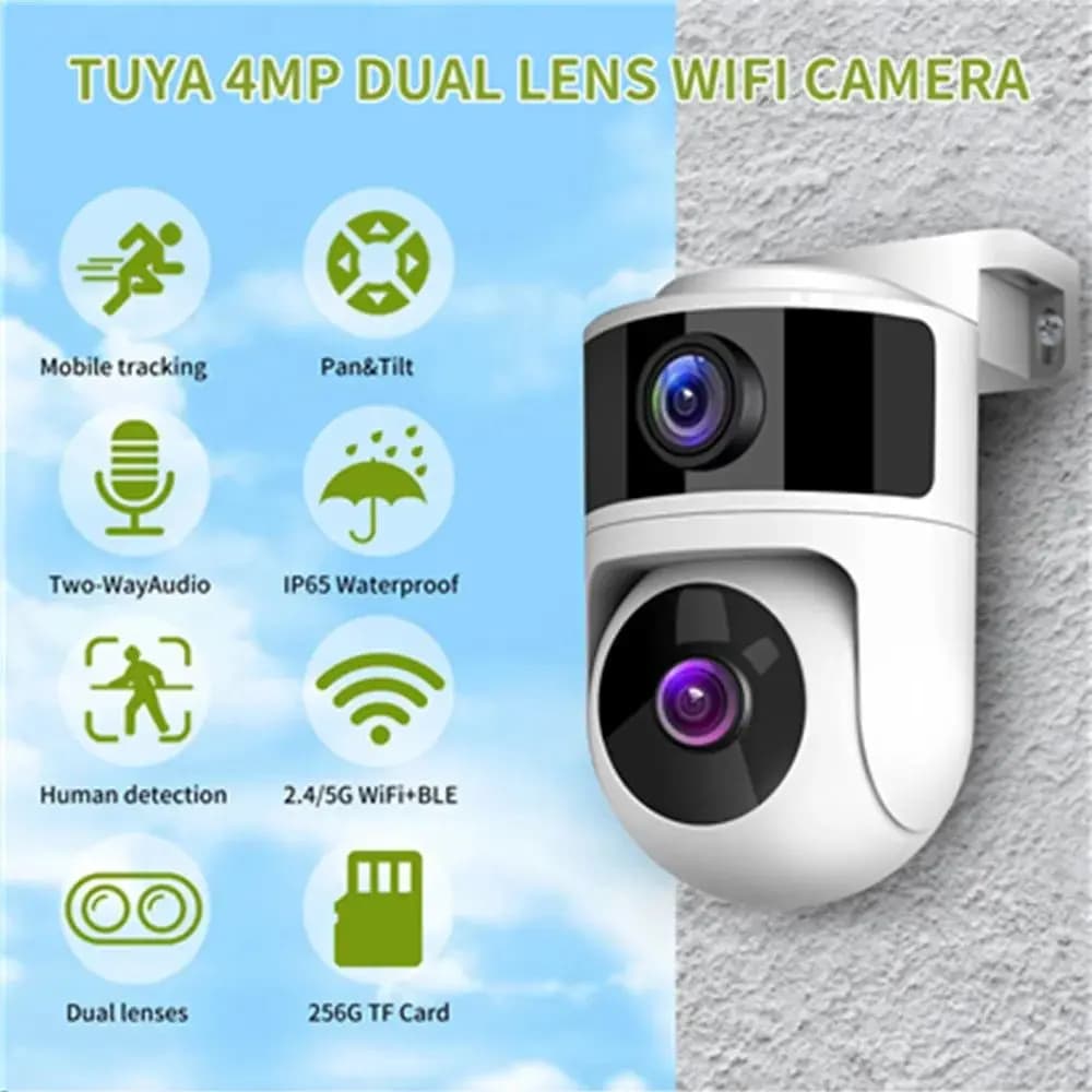 Telecamera dome IP WIFI a doppio obiettivo Tuya APP da 4 MP Rilevazione umanoide AI a colori Sicurezza domestica CCTV Baby Monitor