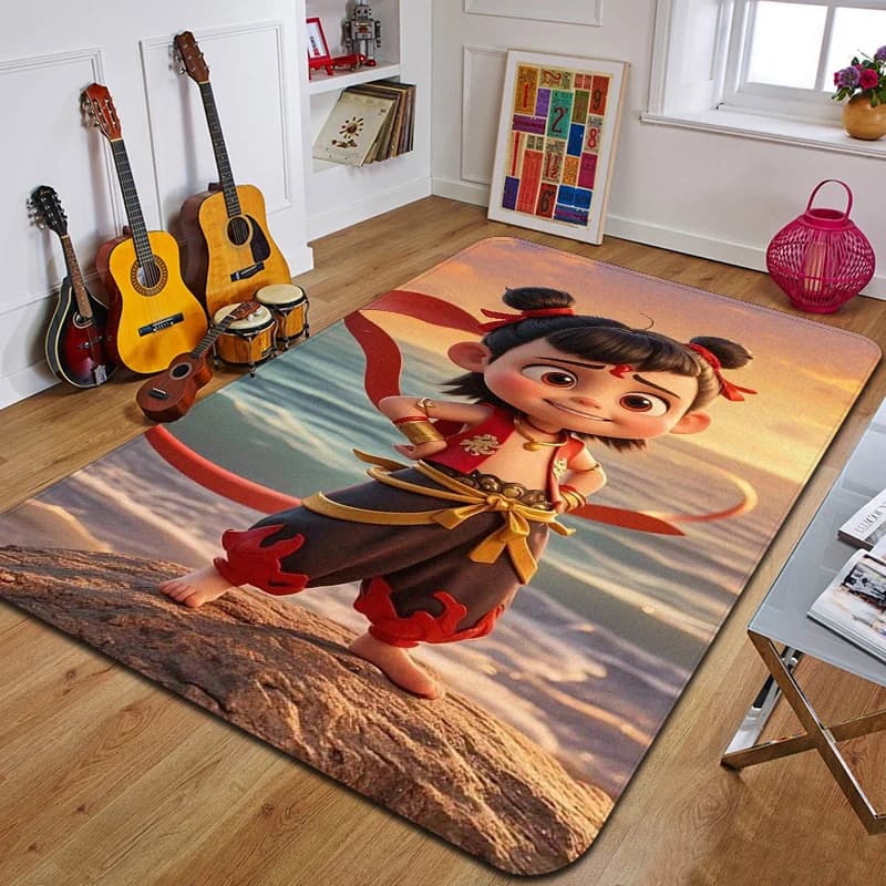 N-Nezha Tappeto stampato Zerbino d'ingresso Camera da letto Bagno Soggiorno Tappeto antiscivolo Tappetino decorativo per la casa Regalo di compleanno