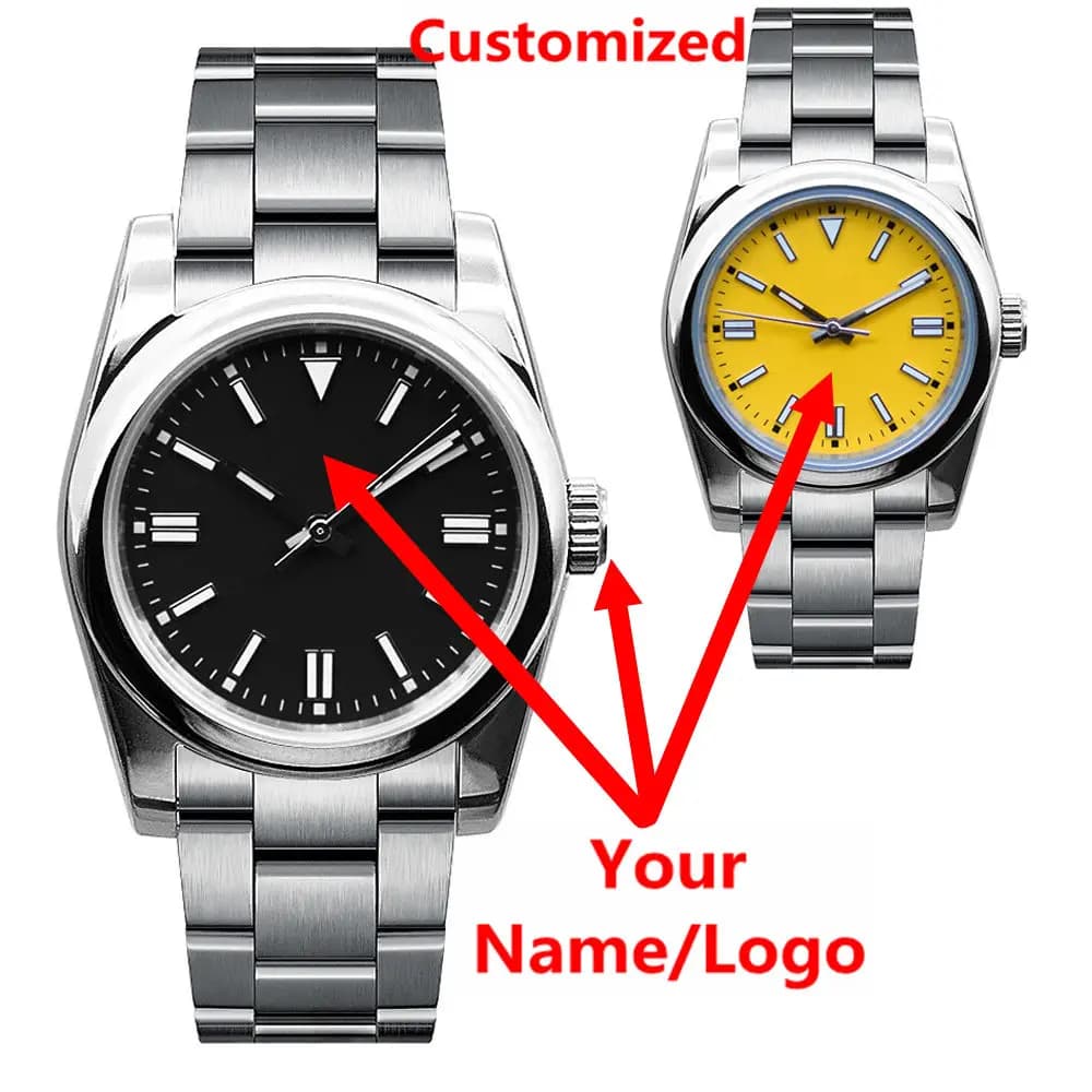 Orologio da uomo con logo personalizzato, zaffiro, lusso, movimento automatico meccanico NH35/Miyota, 36mm/39mm, 10 BAR, subacqueo, luminoso, elegante.