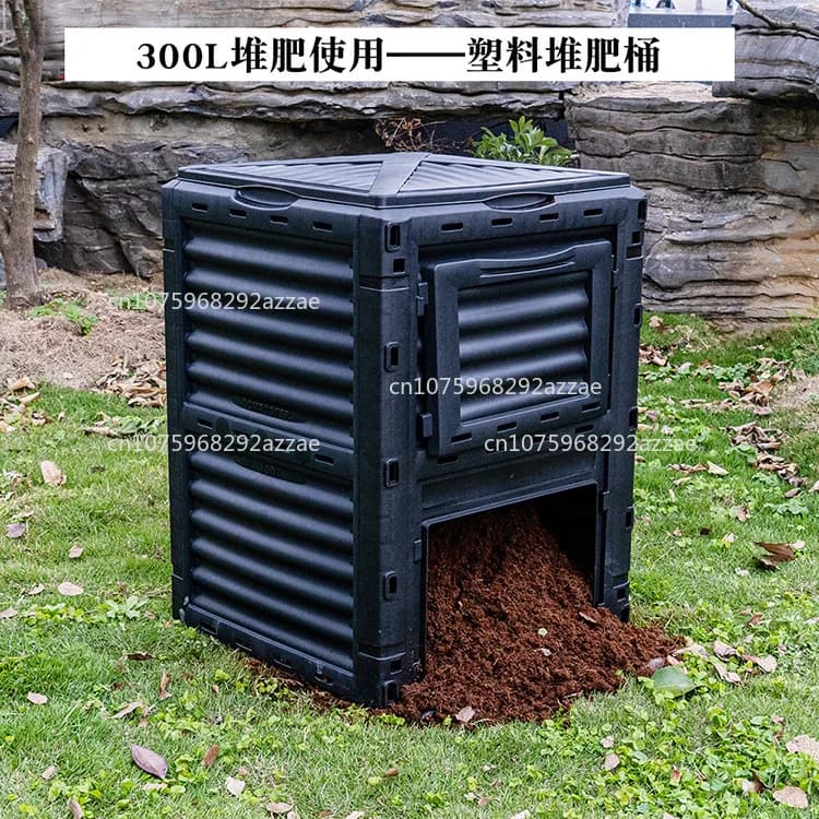 Composter da giardino transfrontaliero da 300 litri, contenitore per compostaggio in plastica per foglie e rifiuti, box per fermentazione