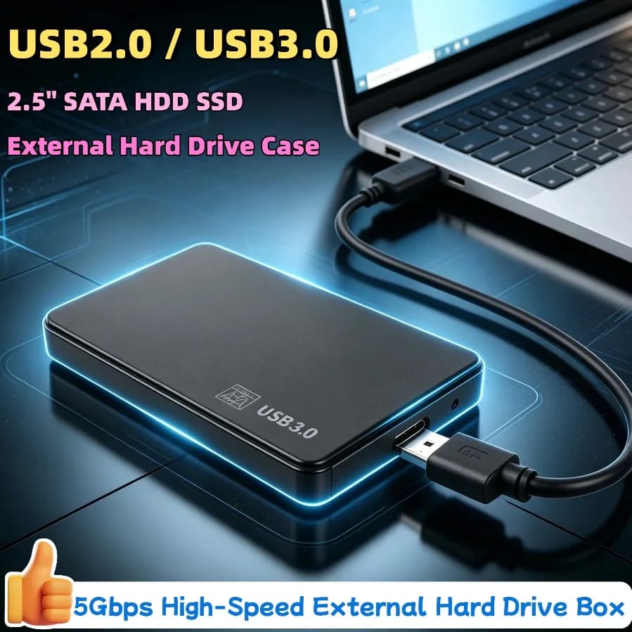 2.5" SATA to USB3.0 HDD SSD External Hard Drive Case 5Gbps High-Speed HDD Enclosure with USB Cable ABS for PS5 PC Hard Disk Box