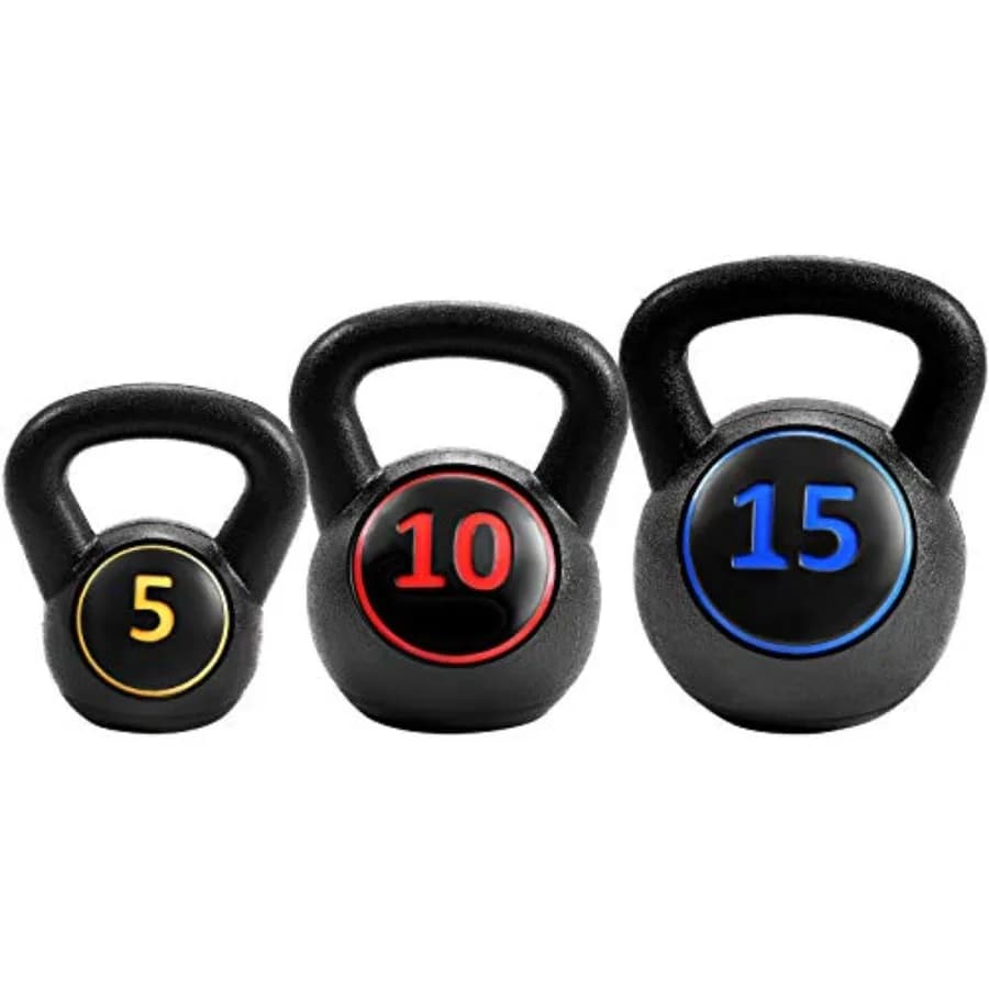 Set di 3 Kettlebell Rivestiti in Vinile per Allenamento di Forza, 5 lbs, 10 lbs, 15 lbs, per Flessioni, Swing, Stacchi da Terra, Squat e Sollevamenti